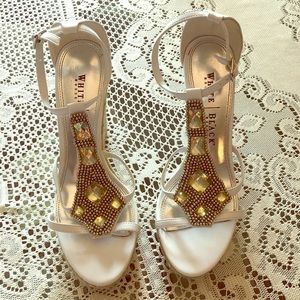 White platform wedgy with jeweled T strap